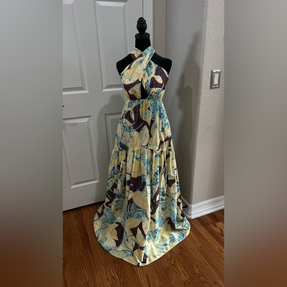$500 A.L.C Veronica Dress in Carob & Chardonnay Size 8 Maxi Poplin Summer Party